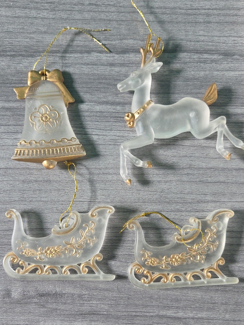 Vintage Frosted Glass Xmas Ornaments Christmas Sled Reindeer Bell Holiday Decor